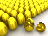 Символ на златна лира вътре в спукано яйце