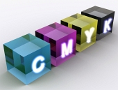 Koncept af terninger vist i CMYK farveskema
