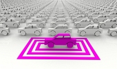 Symbolsk lyserød bil fremhævet med firkanter