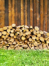 Troncos de madera cortados preparados para la calefacción en invierno