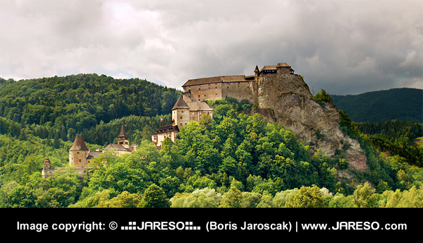 Panoramic view of famous Orava Castle during cloudy summer day at Lower Orava Region, Slovakia. 