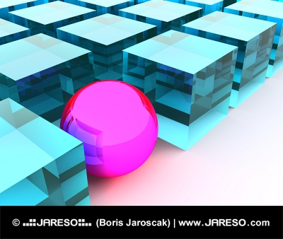 Concetto di differenza mostrata da una sfera tra tanti cubi