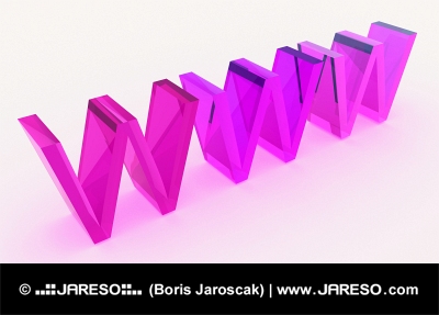 3D WWW text made of glass in pink color scheme