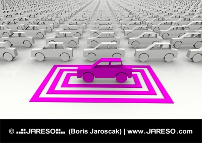 Symbolic pink car highlighted with squares