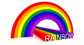 Diagonal view of symbolic rainbow colors and spelling